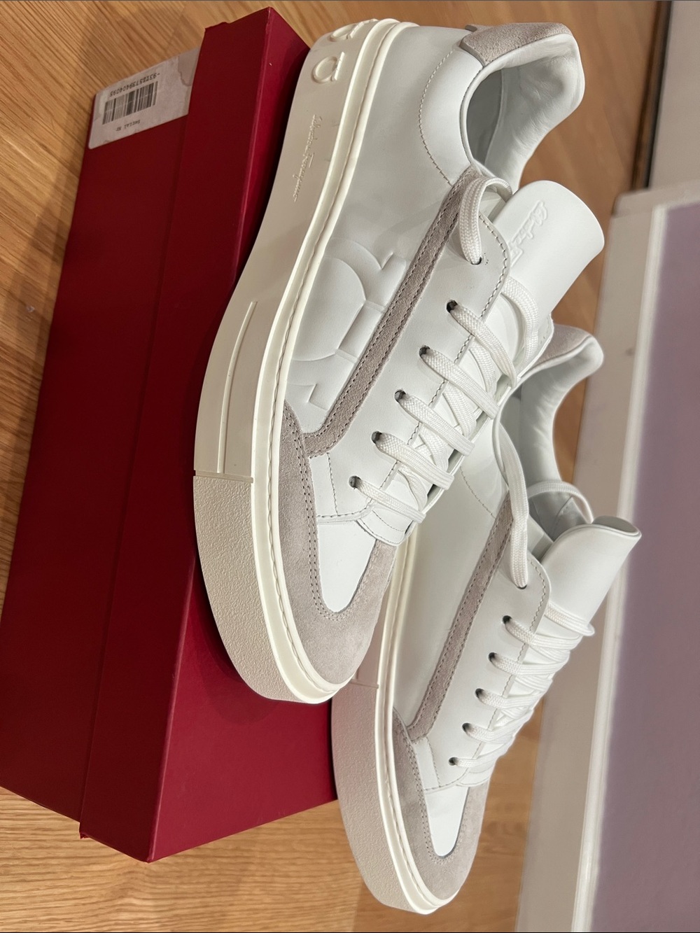 Christian Louboutin White and Light Gray Low-Top Leather Sneakers